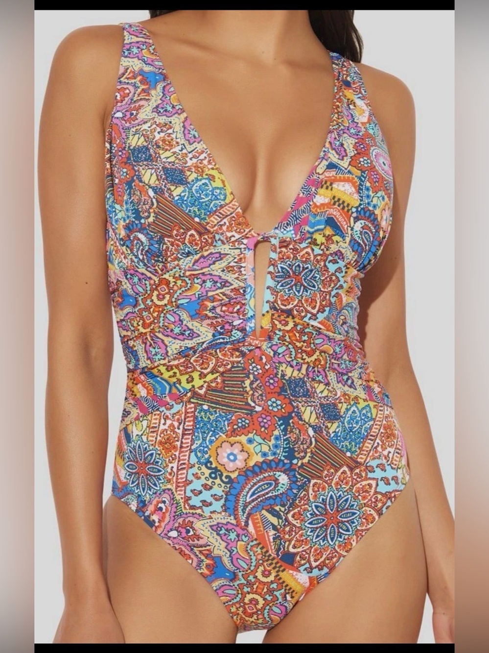 Bleu Rod Beattie Women’s Milo Printed Plunge One Piece Swimsuit , size 18W